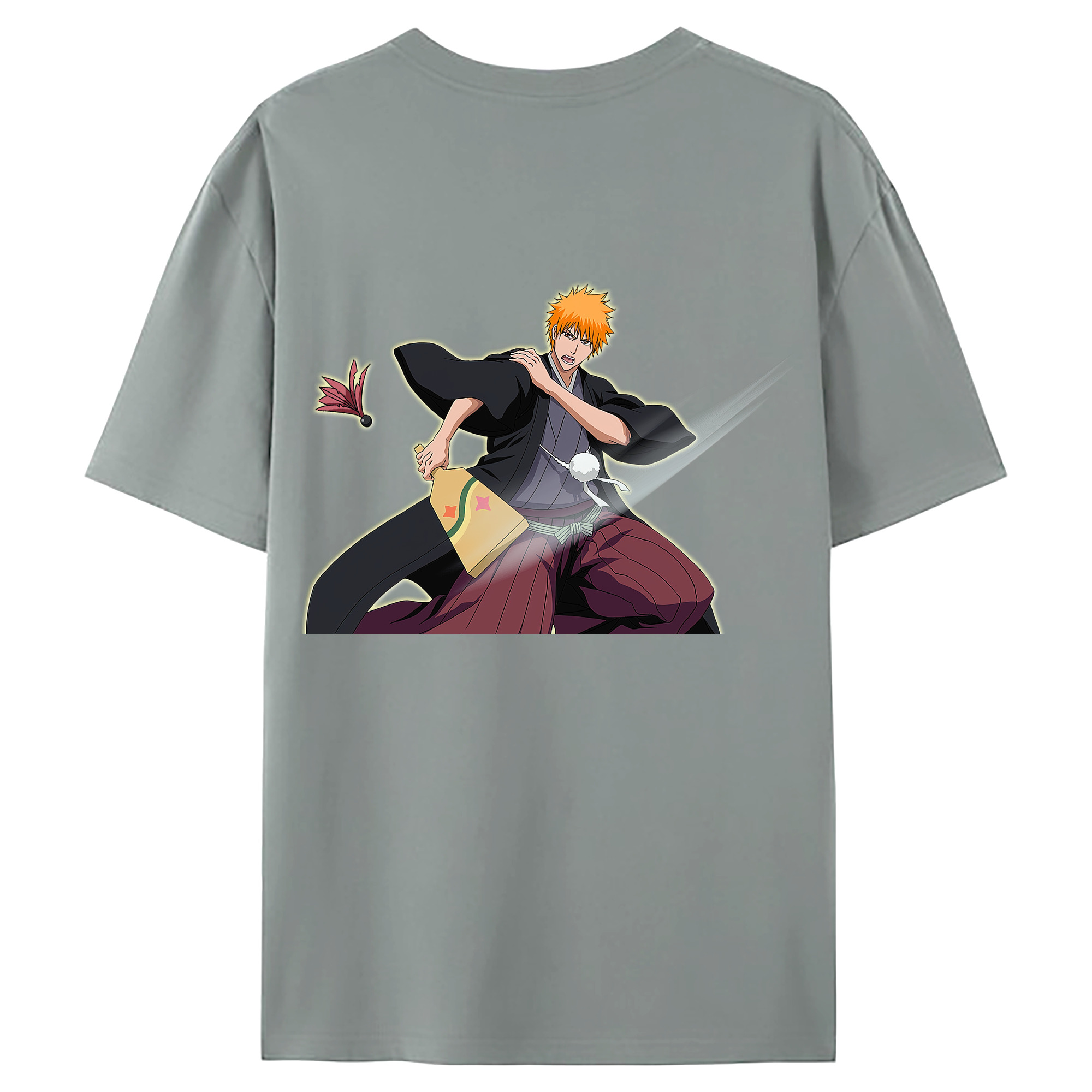 （画像用） ブリーチ 黒崎一護（くろさき いちご）BLEACH Kurosaki Ichigo 綿100％ メンズ半袖Tシャツ（バックプリント） 通気性
